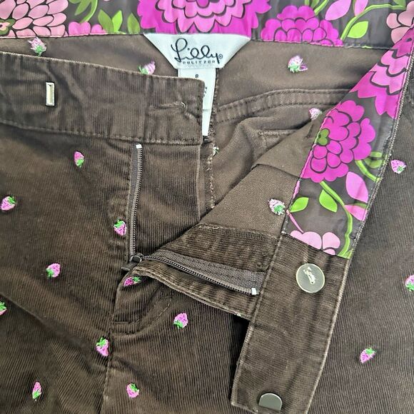 Lilly Pulitzer Brown Corduroy Strawberry Pants Size 8 Cropped Preppy‎ Wide Leg - Picture 10 of 16